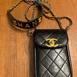 Chanel Black Makeup Case with Gold Logo